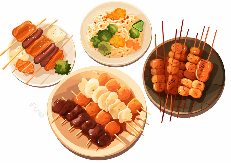 扁平矢量美食插画烧烤串串,插画/手绘图,插画/手绘图库,插画/手绘图下载,插画/手绘